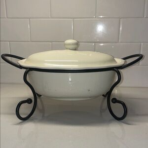 Southern Living At Home Cream Hospitality Dish with Black Stand